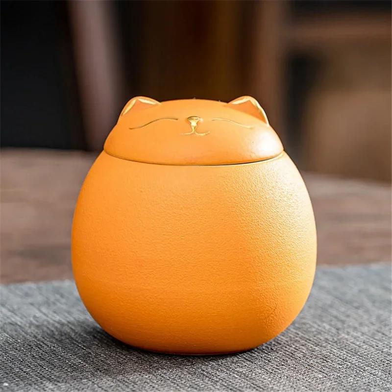 

230ML Tea Storage Jar Cute Pets Gradient Color Ceramics Jar Cat Tea Can Moisture Proof Household for Candy Sealed Storage Box жовтий