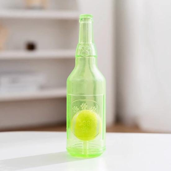 Water Bottle Dog Toy Squeaky TPR Bottle Dog Chew Toy with Tennis Ball Inside Interactive Fetch Toy for Small Medium Large Dogs