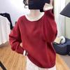 Gentle Wind Lace Neck Knitted Sweater Women's Age-reducing Loose Top Autumn and Winter New Crew Neck Bottoming Sweater