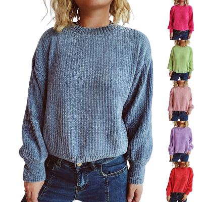 Damesmode Casual Ronde Hals Pullover Effen Kleur Lange Mouw Trui Top