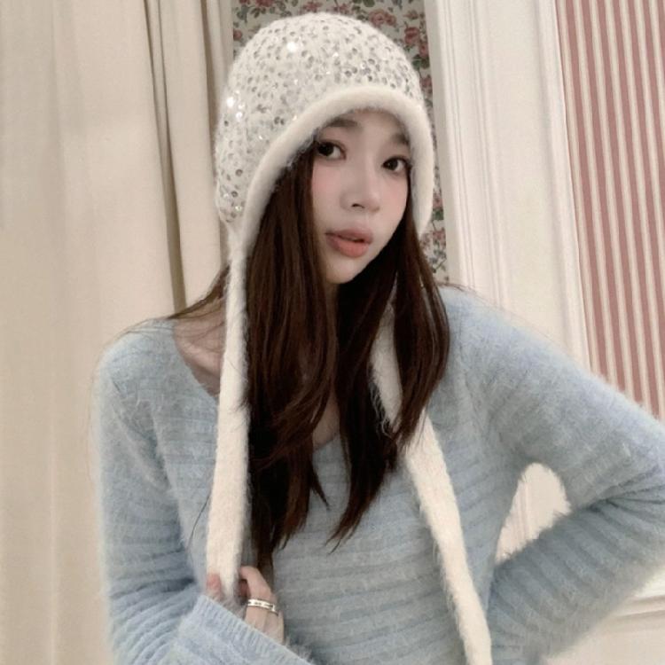 Thicken Furry Hat Trapper Hat Earflap Headwear Knitted Headgear for Outdoors Winter Oversized Hat