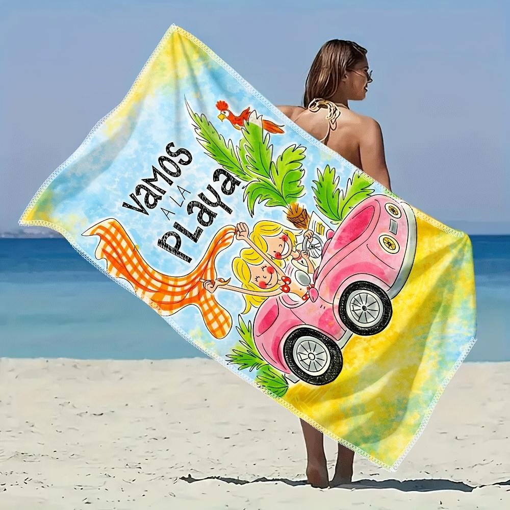 Tropical Summer Beach Towel Flat Print Cartoon Palm Tree Pink Convertible Pool Towel for Seaside Holiday Outdoor Party Decor