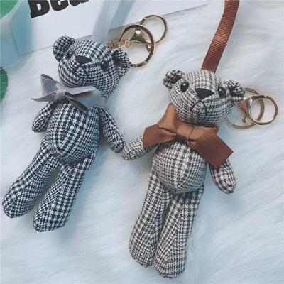 Charming Plaid Bear Keychain - Cute Cartoon Doll Pendant for Bags and Gifts