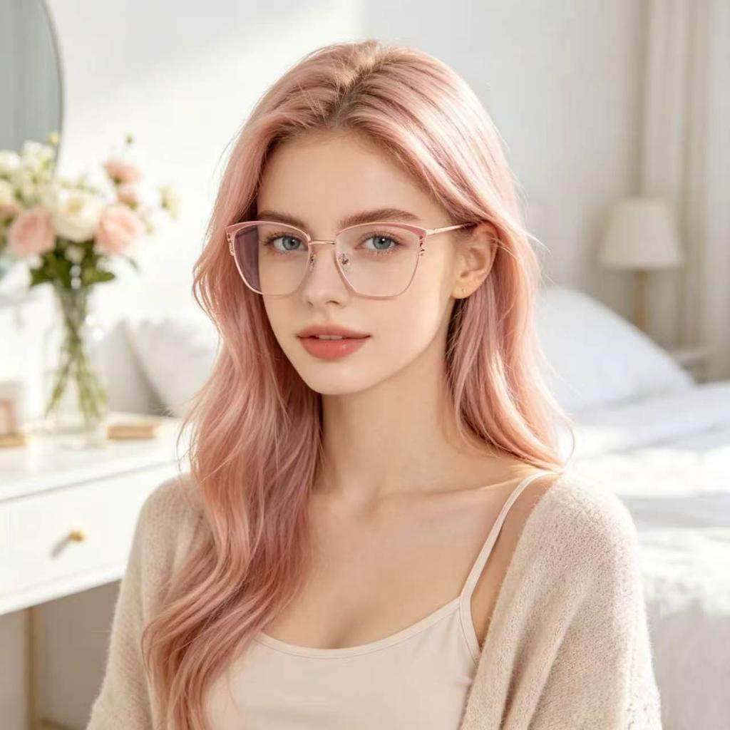 Fashion new trend European and American women fashionable metal cat eye frame spring leg personalized versatile anti-blue flat mirror