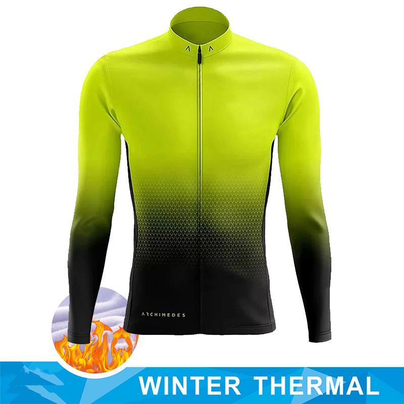 Team 2024 Men Cycling Jersey Winter Thermal Fleece Long Sleeve MTB Bicycle Warm Jacket Road Bike MTB Clothing Outdoor Sportswear
