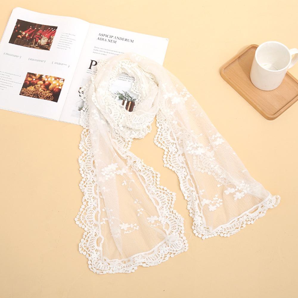 White Black Lace Flower Scarf Breathable Mesh Embroidered Flower Scarf Photography Props белый