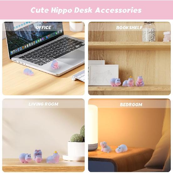 YGMONER Mini Hippopotamus Car Dashboard Figurines Set of 6 Cute 1inch Hippo Car Decorations Kawaii Car Interior Decor Accessories Gifts for Hippo