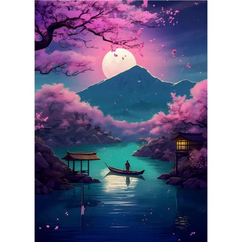 Abstract Art Japanese Fuji Mountain Poster Canvas Cyberpunk Landscape Corridor Wall Decor Picture Living Room Mural