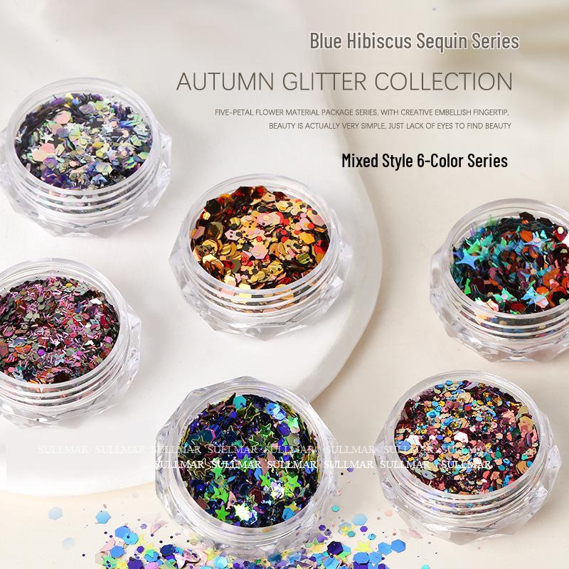 Sweet Style Nail Art: Mixed Glitter & Sequins Set - Coarse & Fine Irregular Shapes
