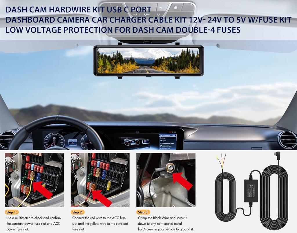 4K Dual Dash Cam with HD Night Vision, WiFi, Front & Rear Lenses, Reversing Assist, and Touchscreen