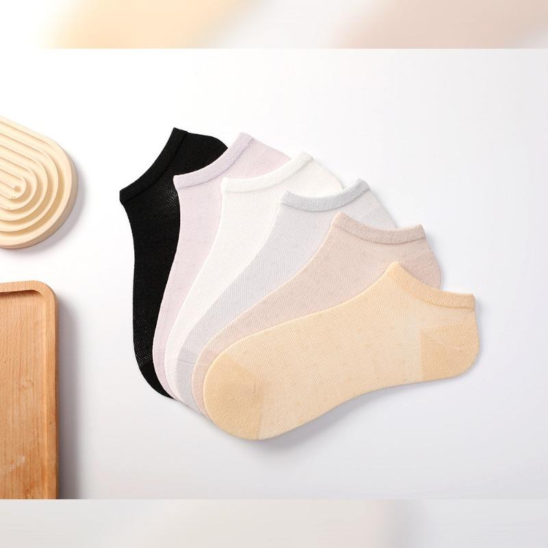 6 Pairs of Summer Sweat-absorbing Thin Breathable Short Socks Mesh Socks Female Summer Thin Bamboo Fibre Socks Women's Models