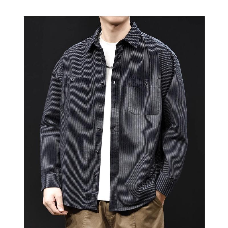 

Men s White Striped Long Sleeve Shirt, Casual Button Down Top with Chest Pocket, Loose Fit for Daily Wear 5XL чорний