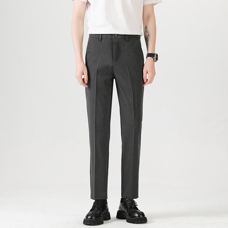 Light Luxury Men's Casual Small Trousers Elastic Small Straight Men's Trousers Nine-point Trousers Color Spinning Youth Trousers Men