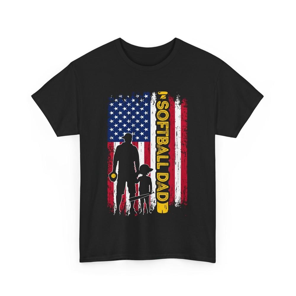 Softball T-shirt, Softball Dad American Flag Sports Lovers Father s Day Shirt Unisex T-Shirt XXXL