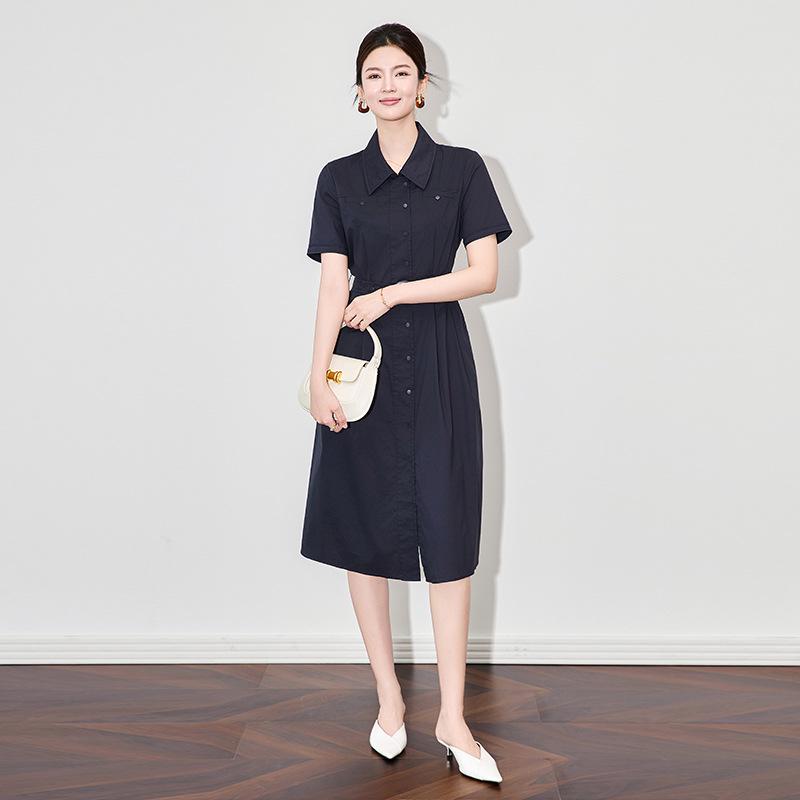 Nanyou High-Quality Elegant Lapel Shirt Dress for Women - High Waist Summer Style