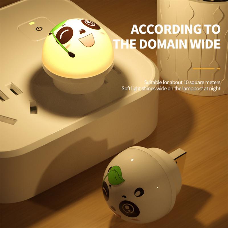 

1pc USB Plug LED Night Light Portable Emergency Light Handheld Rechargeable Camping Lamp Cartoon Panda Mini