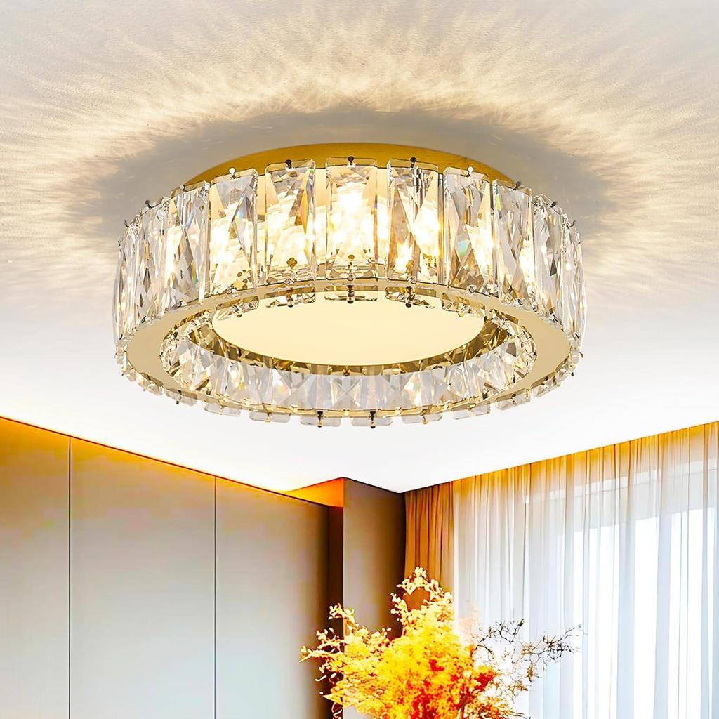 Round Crystal Ceiling Light - Modern Minimalist Luxury Fixture for Bedroom or Entryway