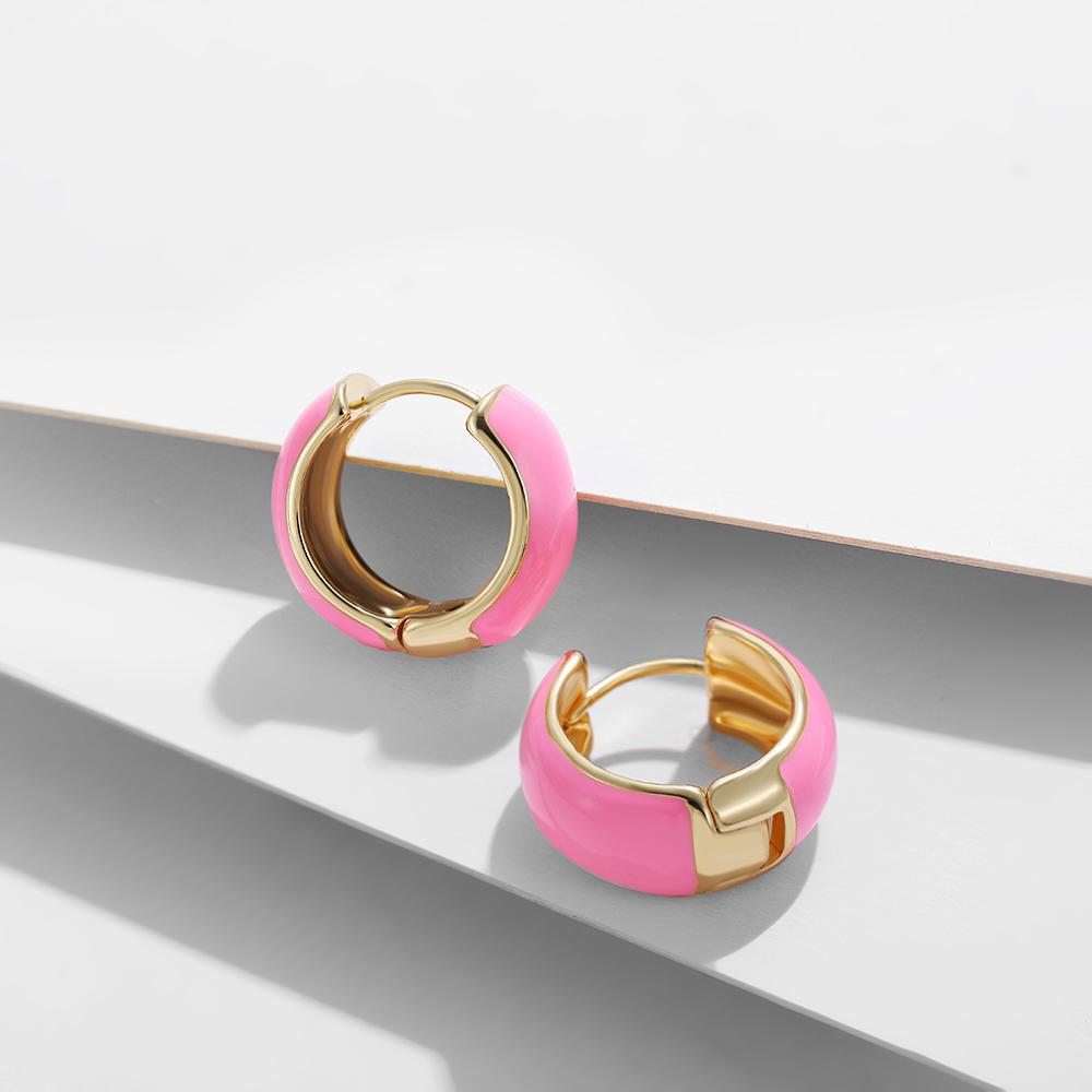 

Simple Round Circle Dripping Oil Color Metal Hoop Earrings for Women Girls Fashion Chunky Huggie Earring Creative Zircon Gifts розовый