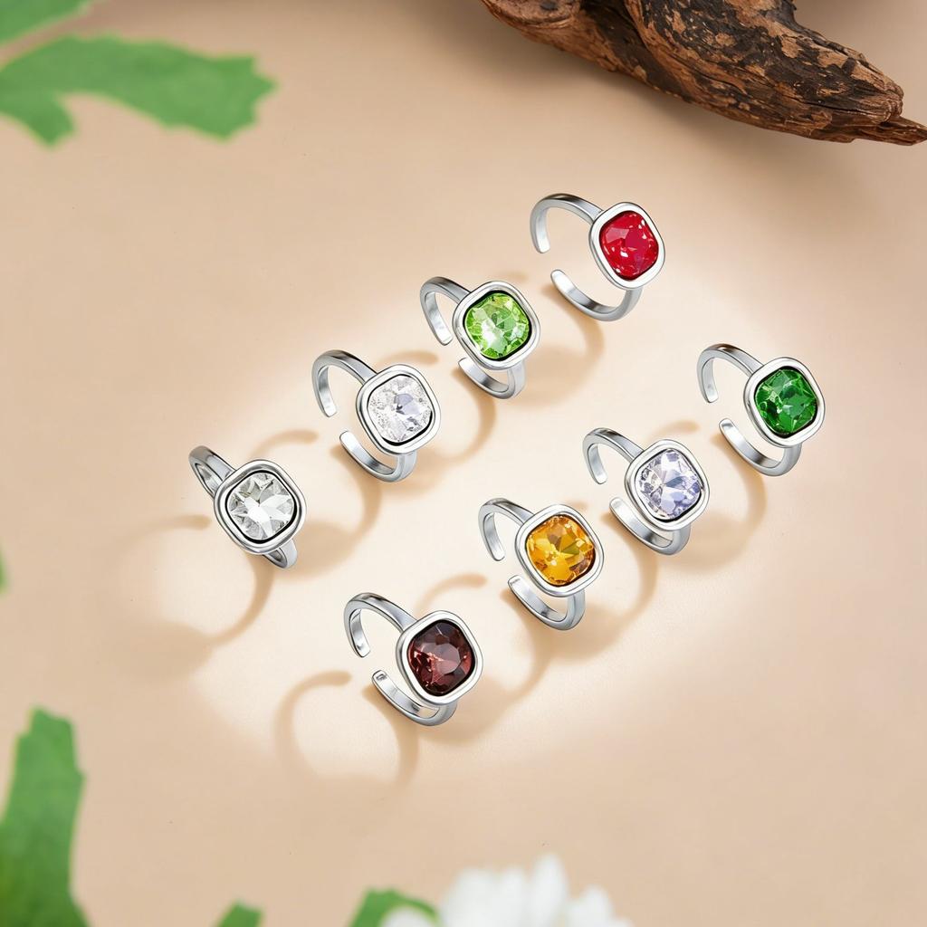 Colorful Unique Crystal Inlaid Open Ring, Trendy Designer Alloy Ring Set For Women