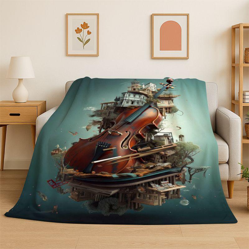 Rhythm Violin Cello Music Note Instrument Flannel Blanket Soft Throw Blanket for Bedroom Living Room Bed Travel Picnic Nap Cover