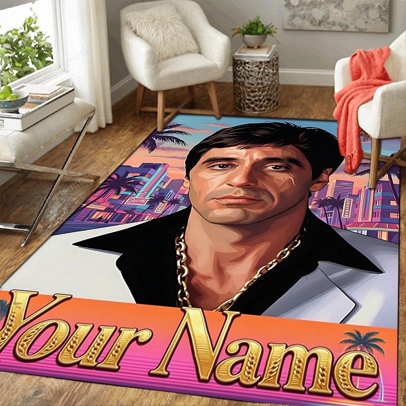Custom 1Pc Retro Miami Portrait Flannel Personalized Rug Non Slip Floor Mat Soft Carpet for Living Bedroom Office Home Decor Gift