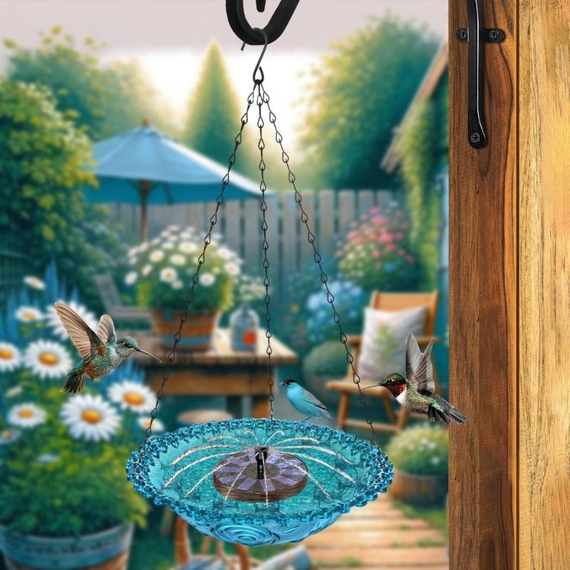 Hanging Outdoor Bird Bath Fountain Solar Powered Fountain Attracts Birds Squirrels  Large Capacity Garden Feeder