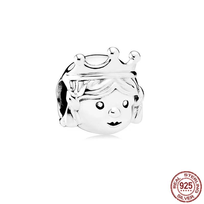 Het försäljning S925 Sterlingsilver Pojke- Flicka-Tonåring & Prinsesskrona Prins Hängberlock Smycken Pärlor Passar Original Armband