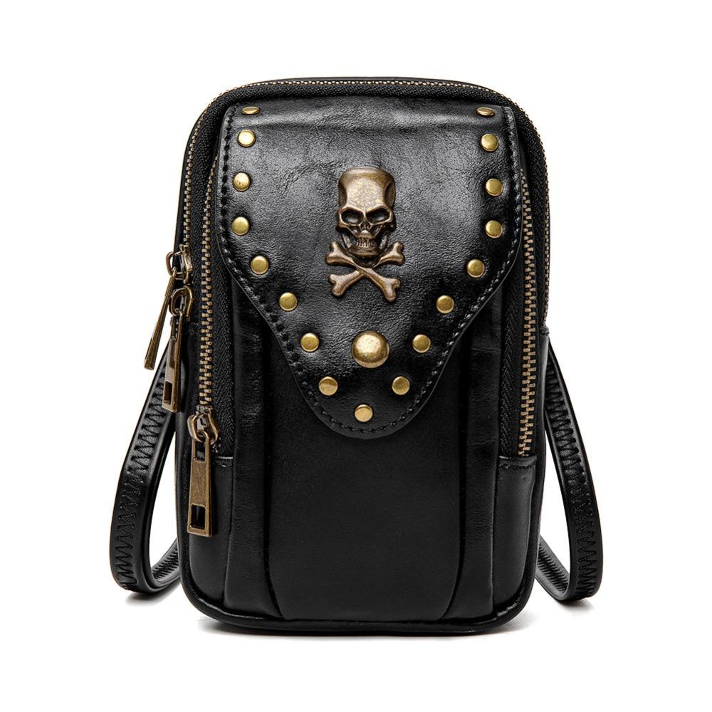 European and American Punk Women's Bag, Retro Brown, Outdoor Mobile Phone Change, Mini Bag, Sports and Leisure, Mini Waist Bag
