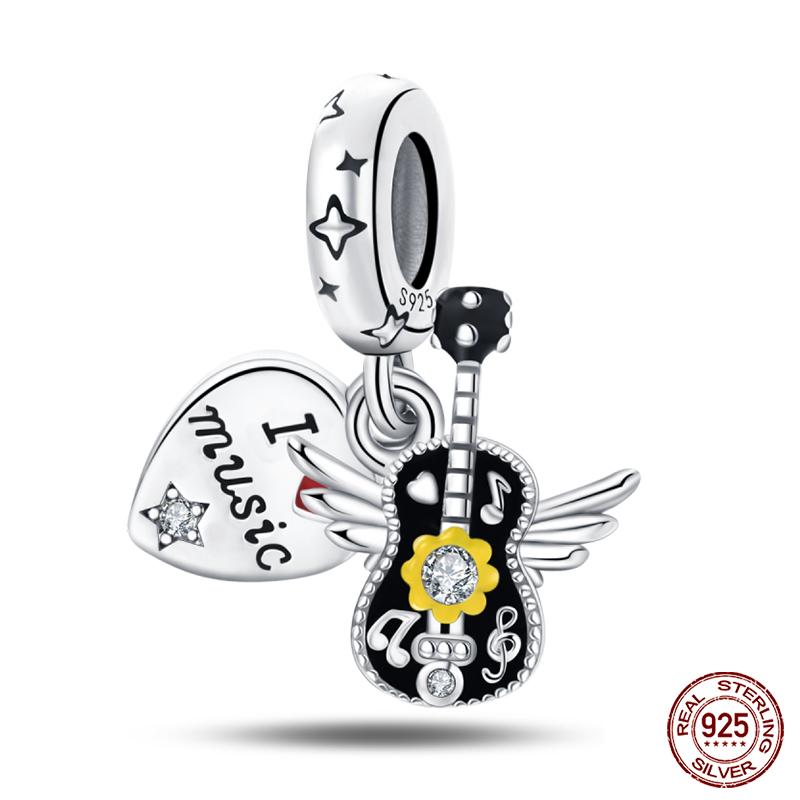 Fashion Copper Guitar Violin Saxophone Music Series Charms Beads Fit Qikaola Original Bracelet Fine Diy Jewelry