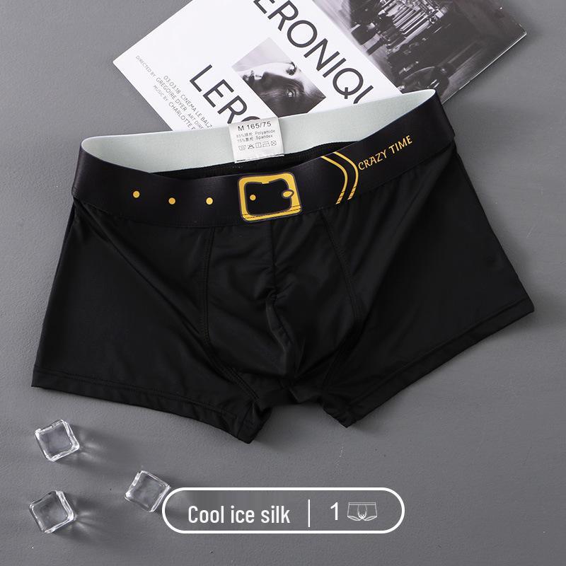 New Men's Summer Breathable Ice Silk Boxer Briefs Mid-Waist Underpants