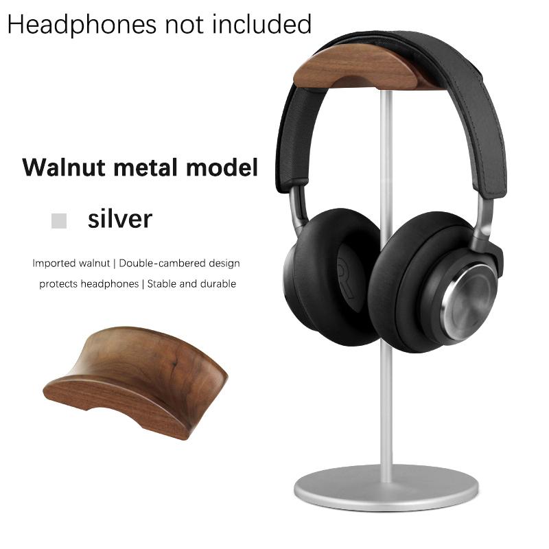 

Подставка для наушников из дерева черного ореха и алюминиевого сплава, держатель для игровой гарнитуры с прочным металлическим основанием для настольной витрины серебряный