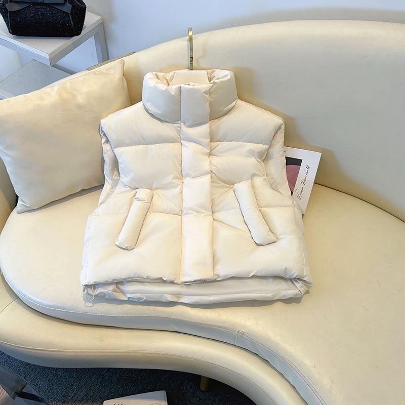 

Осенне-зимний жилет женский толстый теплый пуховый жилет Харадзюку свободная куртка повседневная верхняя одежда короткий жилет ветрозащитный жилет пальто S белый