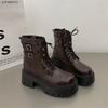 Fashion Lace-up Combat Women Ankle Boots 2024 Chunky Heel Platform Women Boots British Style Thick Sole Increase Height Casual Boots