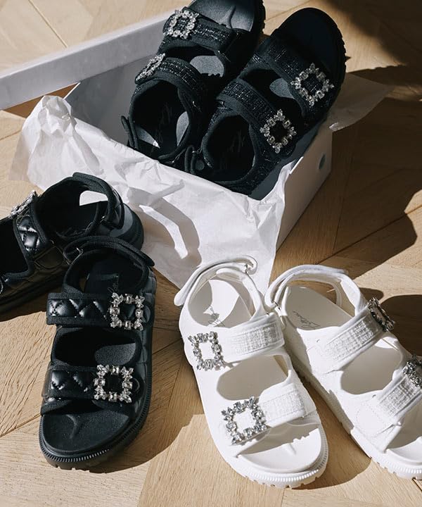 Bejeweled Platform Sandals for Sports Platform Velcro M Smooth White [Kobe Lettuce] Two-Belt Women, Sandals, Sandals, [I2609]