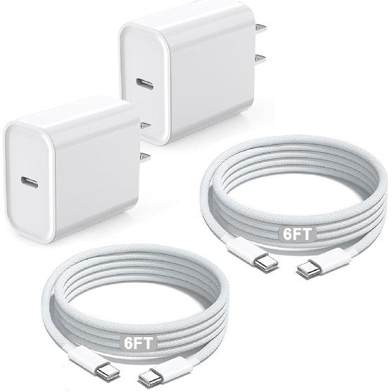 Зарядное устройство iPhone 16 15 Быстрая зарядка, Быстрое зарядное устройство iPad Быстрое зарядное устройство USB C Зарядное устройство Apple iPad 2 шт. 6 футов Type C USB-C на C Плетеные зарядные кабели Шнур