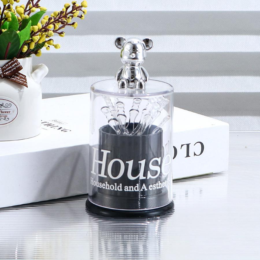 

1PCS High Value Bear Toothpick Box Disposable Fork Storage Box Acrylic Toothpick Box Creative Toothpick Box Family Use