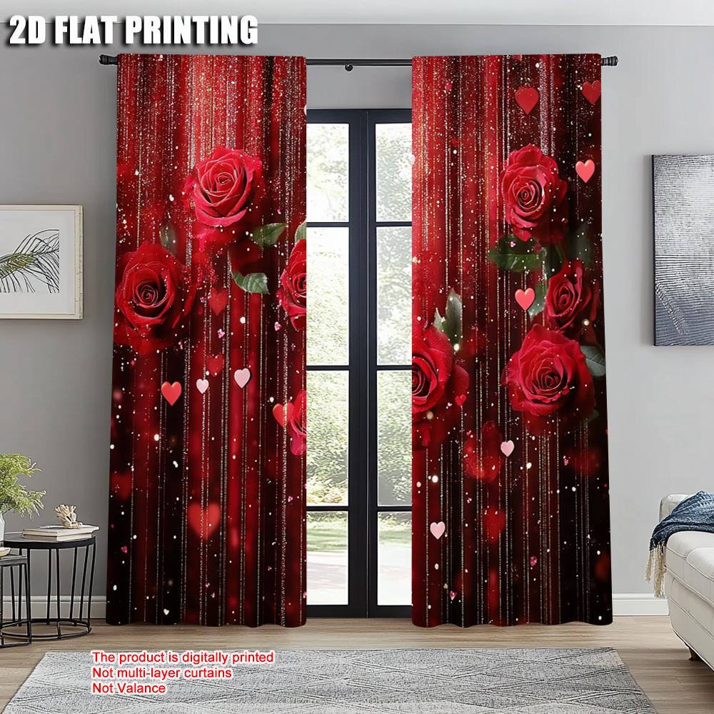 Curtains Plane Printing Red Rose Heart Durable Polyester Without Rod Decorations Inside Use Bedroom Curtain Set Of 2 Minimalist Made Washable Decor