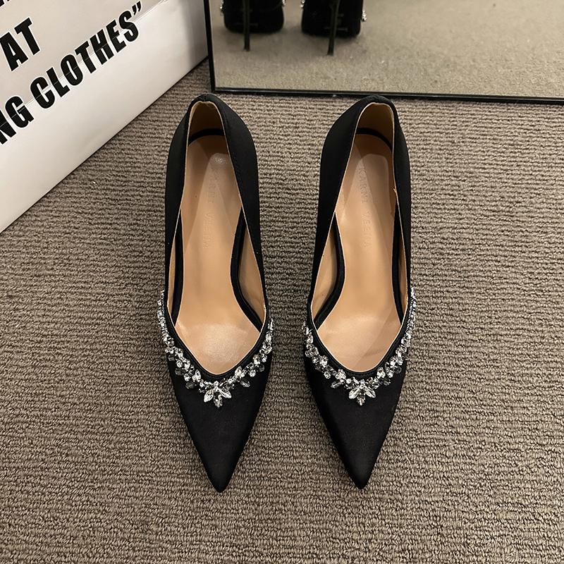 Fashion Pointed Thin Heel Sexy Bed Shoes High Heel 7.5cm or 9cm Rhinestone Thin Heel Fashion New Heels Shoes for Women 2024  Pumps