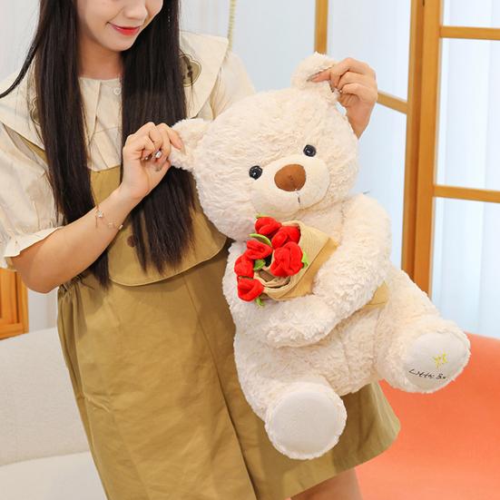 Rosenbär Plüschtier Niedlicher Teddybär mit Blumenstrauß Geschenk für Valentinstag Weiches Stofftier