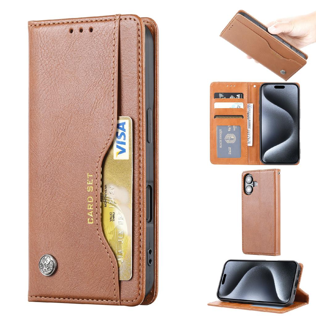For iPhone 16 Plus Cell Phone Case Magnetic Closing PU Leather Stand Cover
