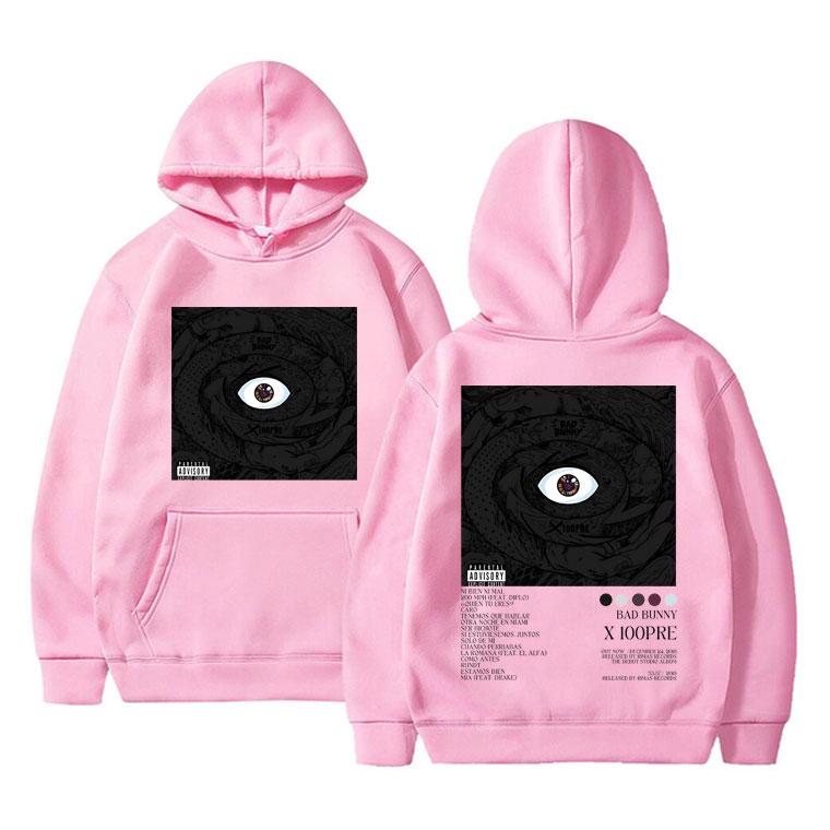 Rapper Bad Bunny X 100PRE Music Album Double Sided Print Hoodie Men Women Hip Hop Oversized Hoody Sweatshirts Vintage Streetwear