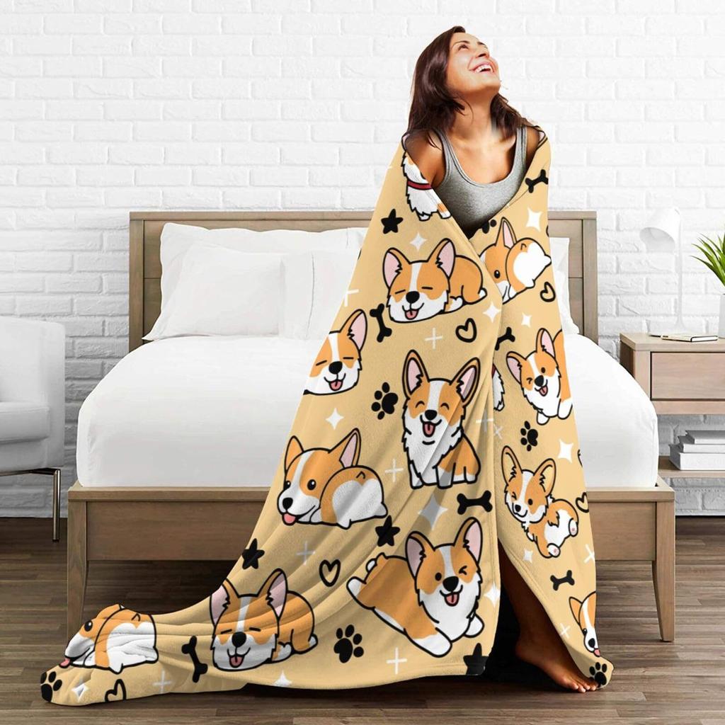 Cute Corgi Blanket Puppy Pattern Blanket Soft Flannel Blanket For Children Adult Gift Blanket