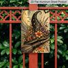2D Flat, 1pc Halloween Decorative Sign & Plaque, Vintage Floral Witch Hat & Broom Aluminum Sign, Spooky Fun Decor, Halloween Artwork Wall Decor