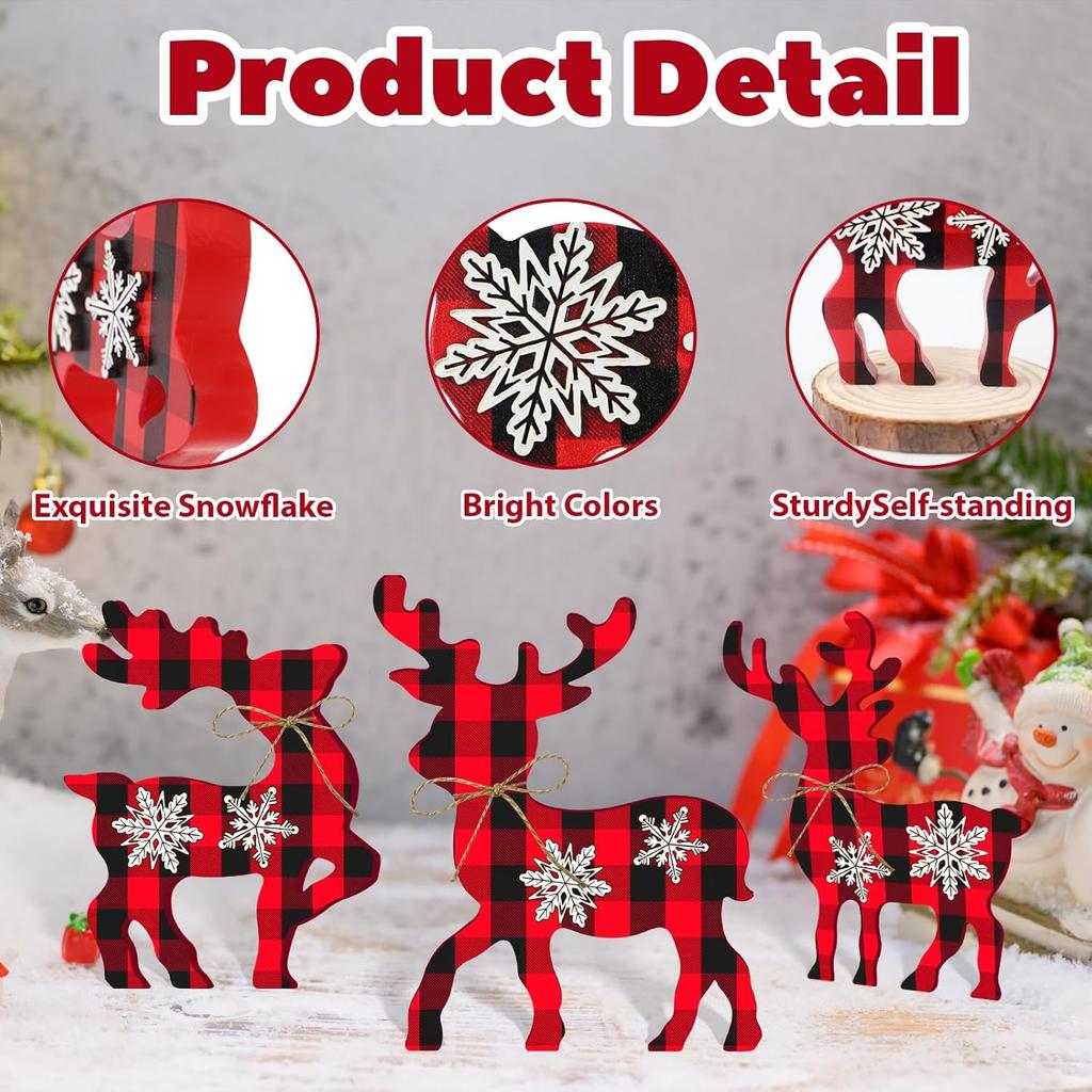 3 Pcs Reindeer Christmas Decor, Rustic Christmas Table Decor for Home, Farmhouse Centerpiece, Holiday Xmas Tiered Tray Decorations for Kitchen,