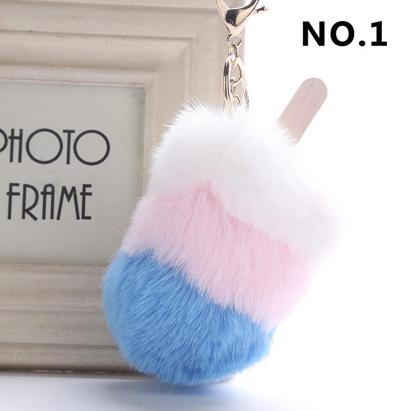 1Pcs Car Soft Pompom Fluffy Ice Cream Faux Fur Key Chain Gift Key Ring Jewelry Pendant