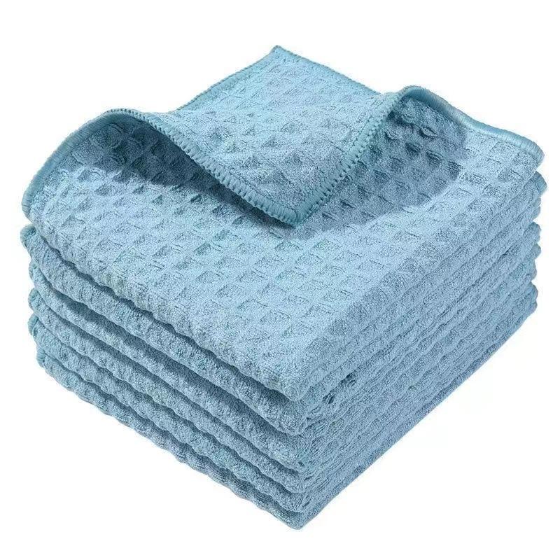 1/5pcs Kitchen Lock Edge Woven Towel High-quality Ultra-fine Fiber Waffle Cloth Reusable Super Absorbent Dishwasher Towel
