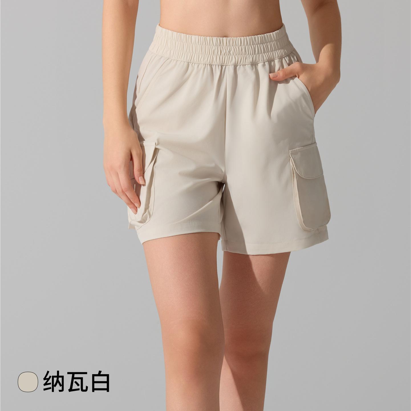 Quick-drying sports shorts women s casual loose tooling pockets summer outdoor running breathable fitness yoga five-point pants S