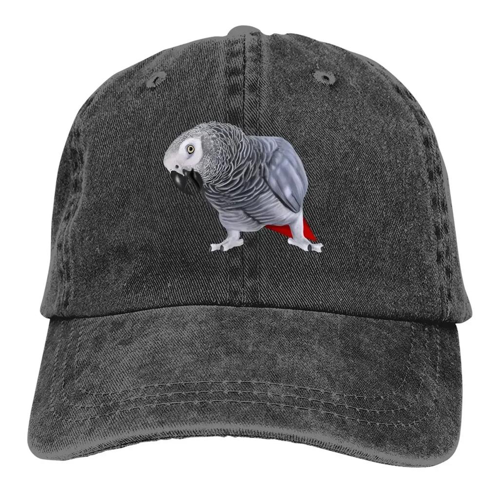 African Grey Parrot Bird Baseball Cap Distressed Denim Adjustable Sun Protection Casual Unisex Hat