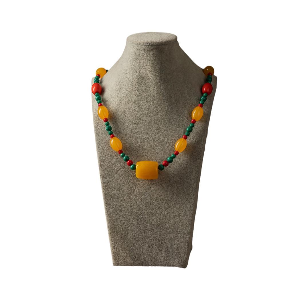 Tibetan Beeswax Long Necklace National Style Retro Beaded Sweater Chain Agate Telescopic Rope Necklace
