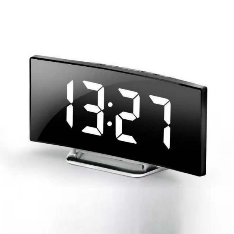 Large Screen Curved LED Digital Mirror Clock Stylish Arched Design Multifunctional Desktop Night Light Electronic Clock for Home